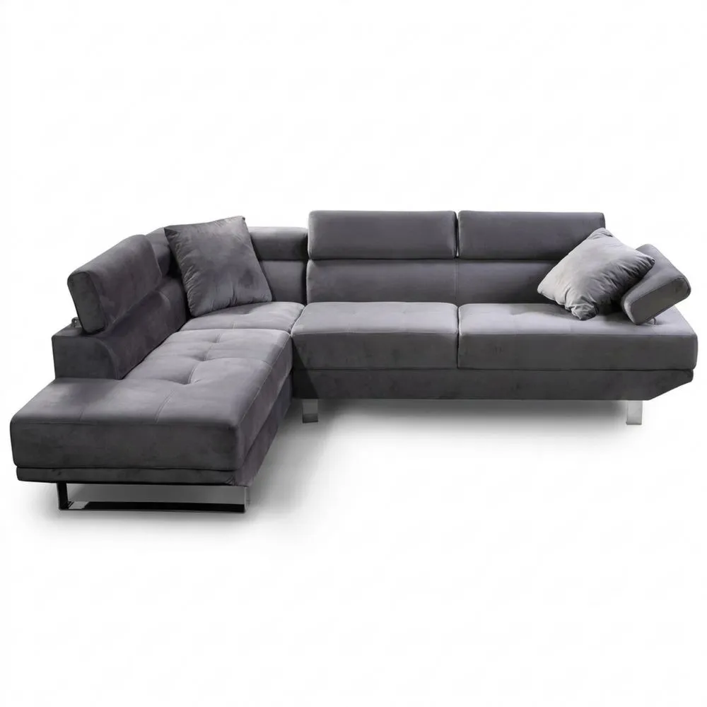 Sofá Esquinero con Chaise Longue 262 cm Gris, Chaise Izquierda