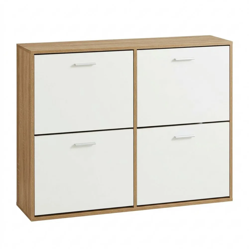 Zapatero Plegable para Entrada, Blanco y Madera con Gran Capacidad