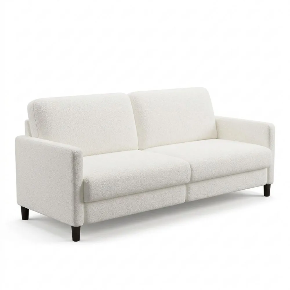 Sofá de 3 plazas 211 cm cómodo, forro polar beige, sin herramientas, con 2 cojines