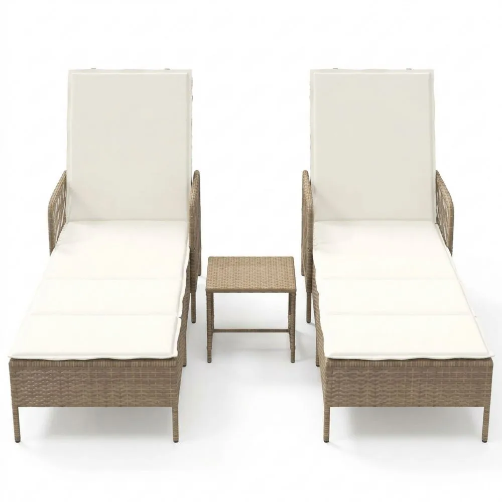 Juego de Tumbonas de Ratán Sintético con Cojines en Beige y Crema