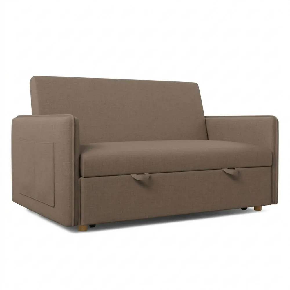 Sofá Cama 3 en 1 de 2 Plazas con Respaldo Ajustable y 2 Almohadas, Chocolate