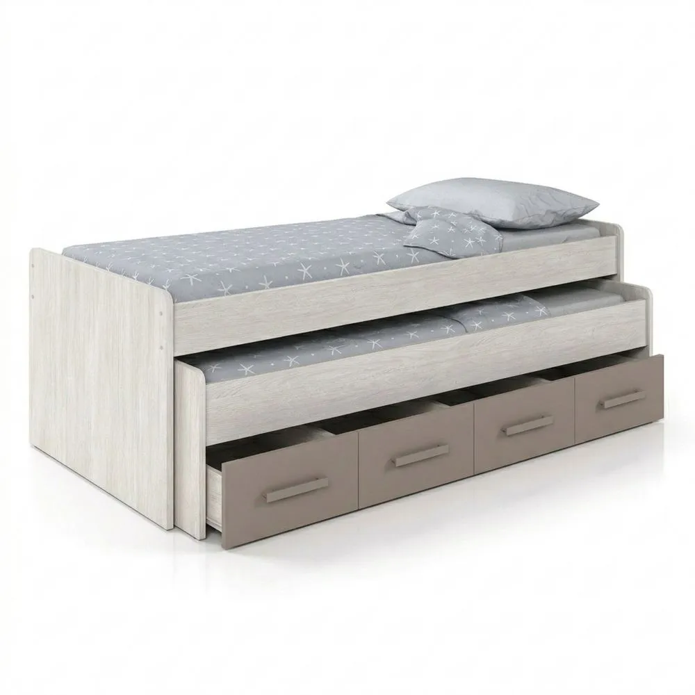 Cama Doble Junior con 2 Camas y 2 Cajones - Acabado Blanco