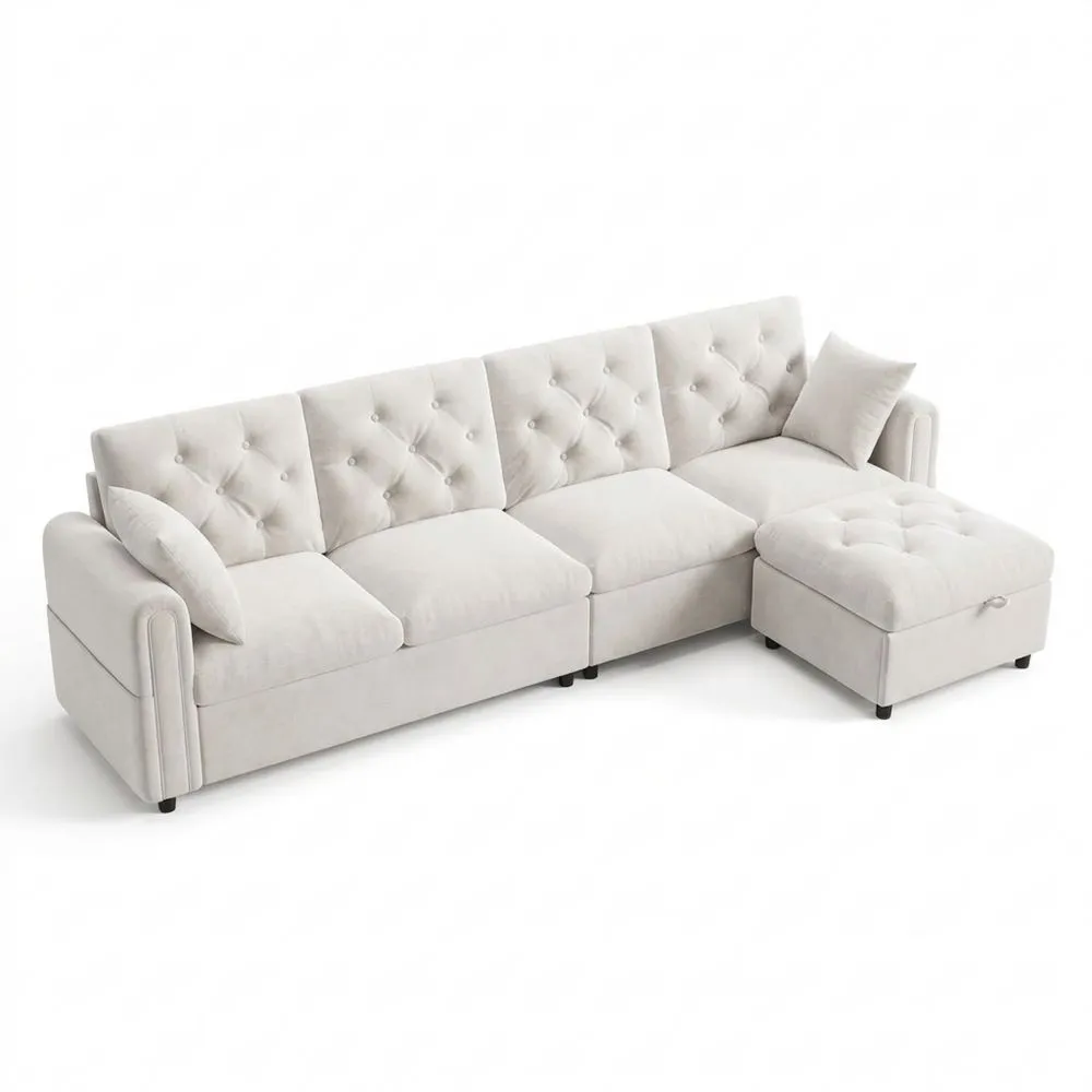 Sofá Cama Esquinero en Forma de L con Almacenamiento y Bolsillos Laterales