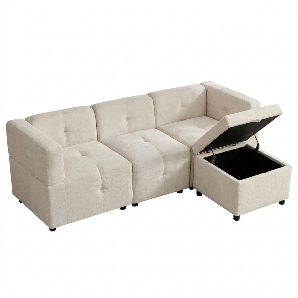Sofá de Esquina 3 Plazas con Almacenamiento y Reposapiés Removible
