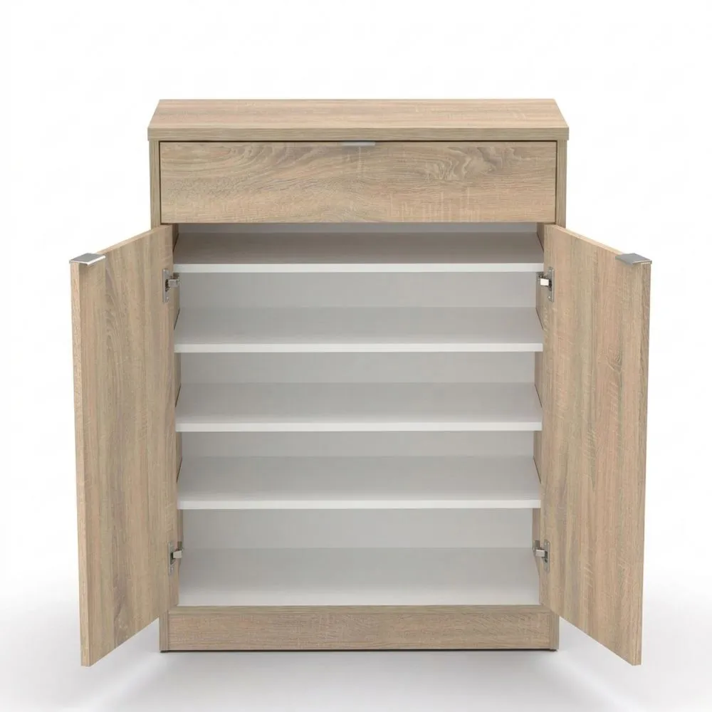 Zapatero de Entrada Estrecho con 2 Puertas y 1 Cajón, Capacidad para 20 Pares de Zapatos