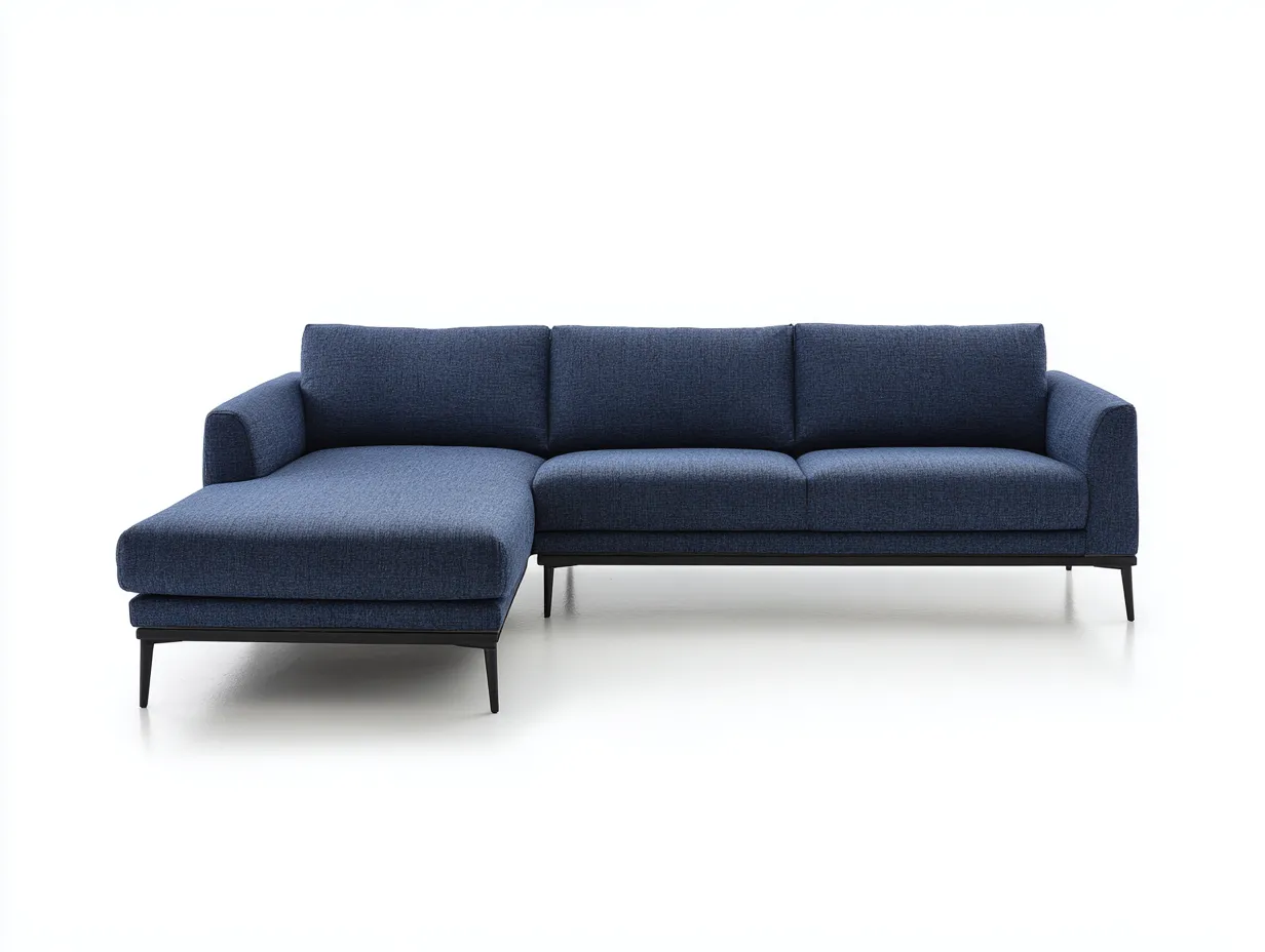 Divano angolare in tessuto 232 x 154 x 84 cm - blu notte e nero - profilo leggero con chaise longue e base rialzata-Haviainest