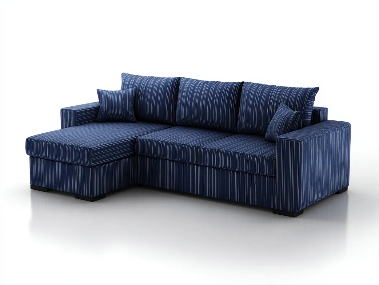 Divano angolare in tessuto rigato 218 x 152 x 86 cm - blu navy e bianco e nero - sedute profonde