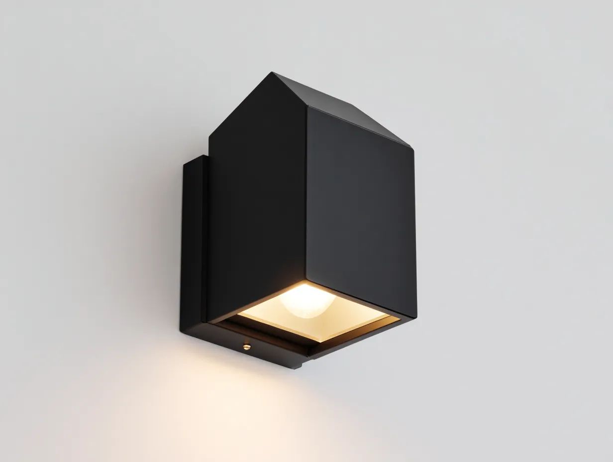 Applique da parete per esterni in metallo 19 x 11 x 13 cm - nero carbone - corpo angolare con emissione luminosa protetta verso il basso-Haviainest