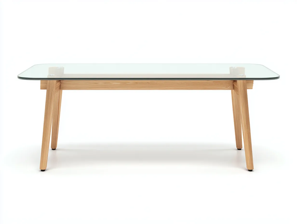 Tavolino rettangolare con piano in vetro e struttura in legno 110 x 60 x 42 cm - rovere chiaro/trasparente - per soggiorno e area rela x  - stile nordico moderno