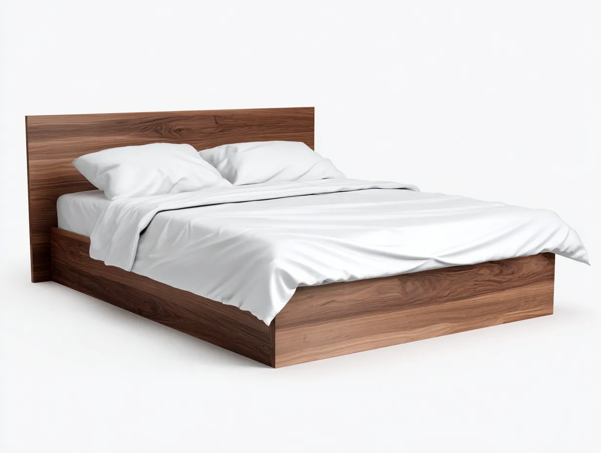 Letto matrimoniale in legno effetto noce 200 x 160 x 100 cm - noce naturale - struttura compatta con testiera ampia e giroletto pieno