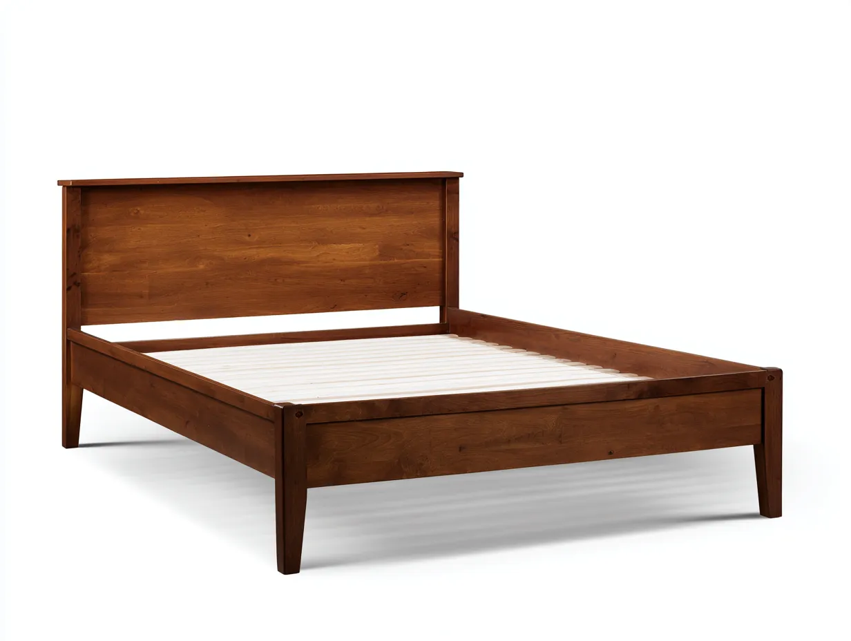 Letto matrimoniale in legno massello 200 x 160 x 115 cm - noce miele - struttura essenziale con testiera piena e base rialzata