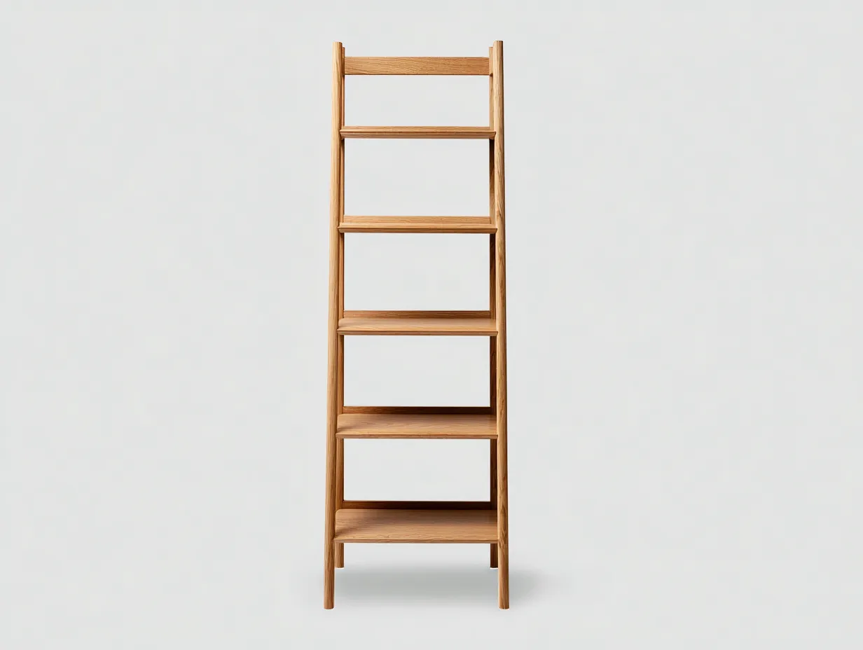 Libreria a scala in legno 52 x 34 x 185 cm - rovere naturale - per soggiorno - stile nordico essenziale