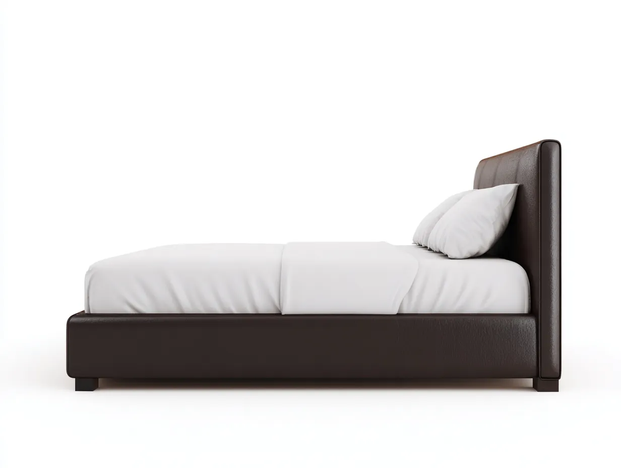 Letto matrimoniale imbottito in similpelle 200 x 180 x 112 cm - marrone caffè - profilo pieno con testiera alta e base compatta