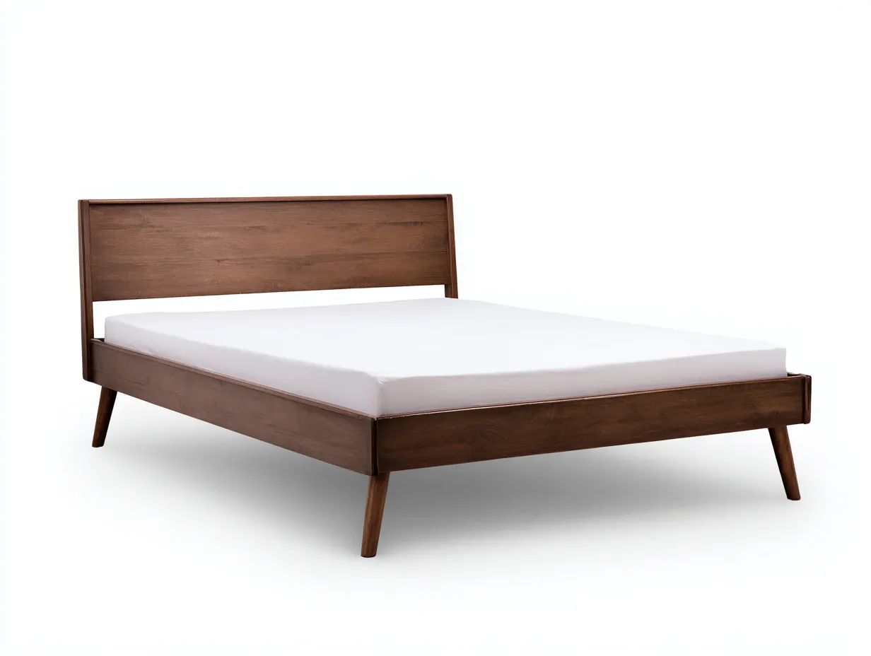 Letto matrimoniale in legno 200 x 160 x 100 cm - noce medio - linee pulite con testiera inclinata e piedini affusolati