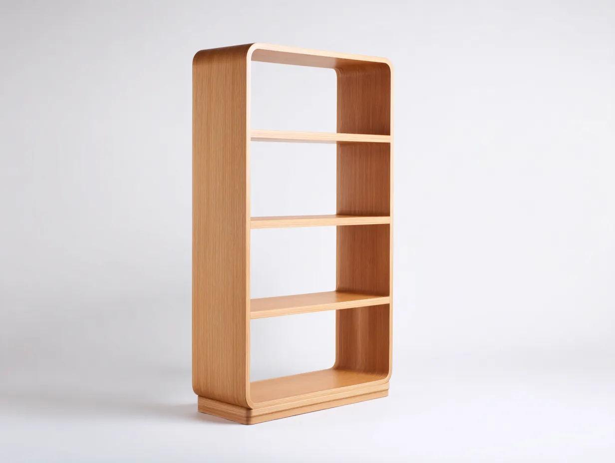 Libreria in legno curvato 80 x 32 x 180 cm - rovere chiaro - per soggiorno - design moderno organico