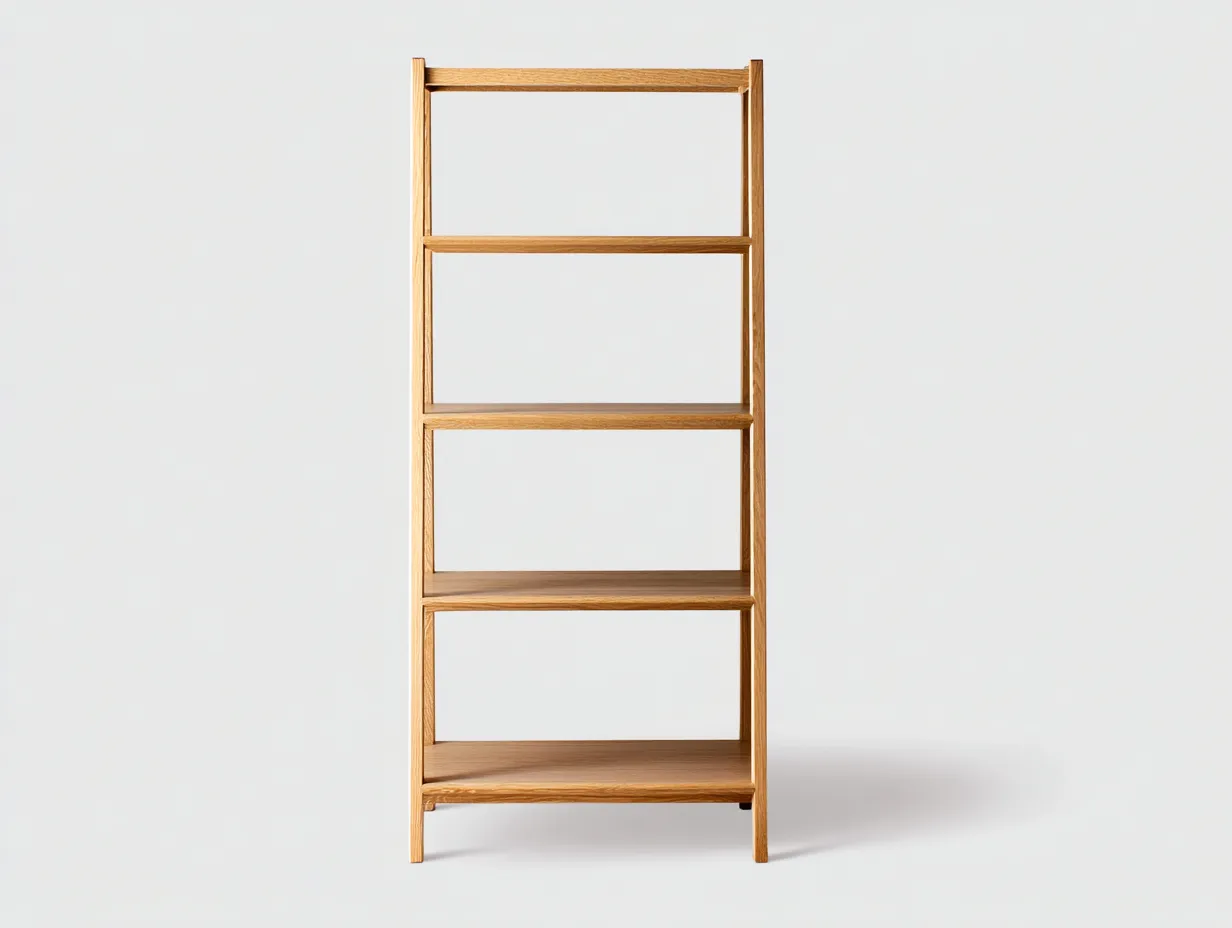 Libreria alta in legno con ripiani aperti 50 x 32 x 180 cm - rovere naturale - per soggiorno - stile moderno pulito