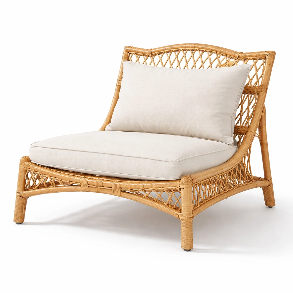 Loungesessel Rattan mit Kissen natur-Qavellor