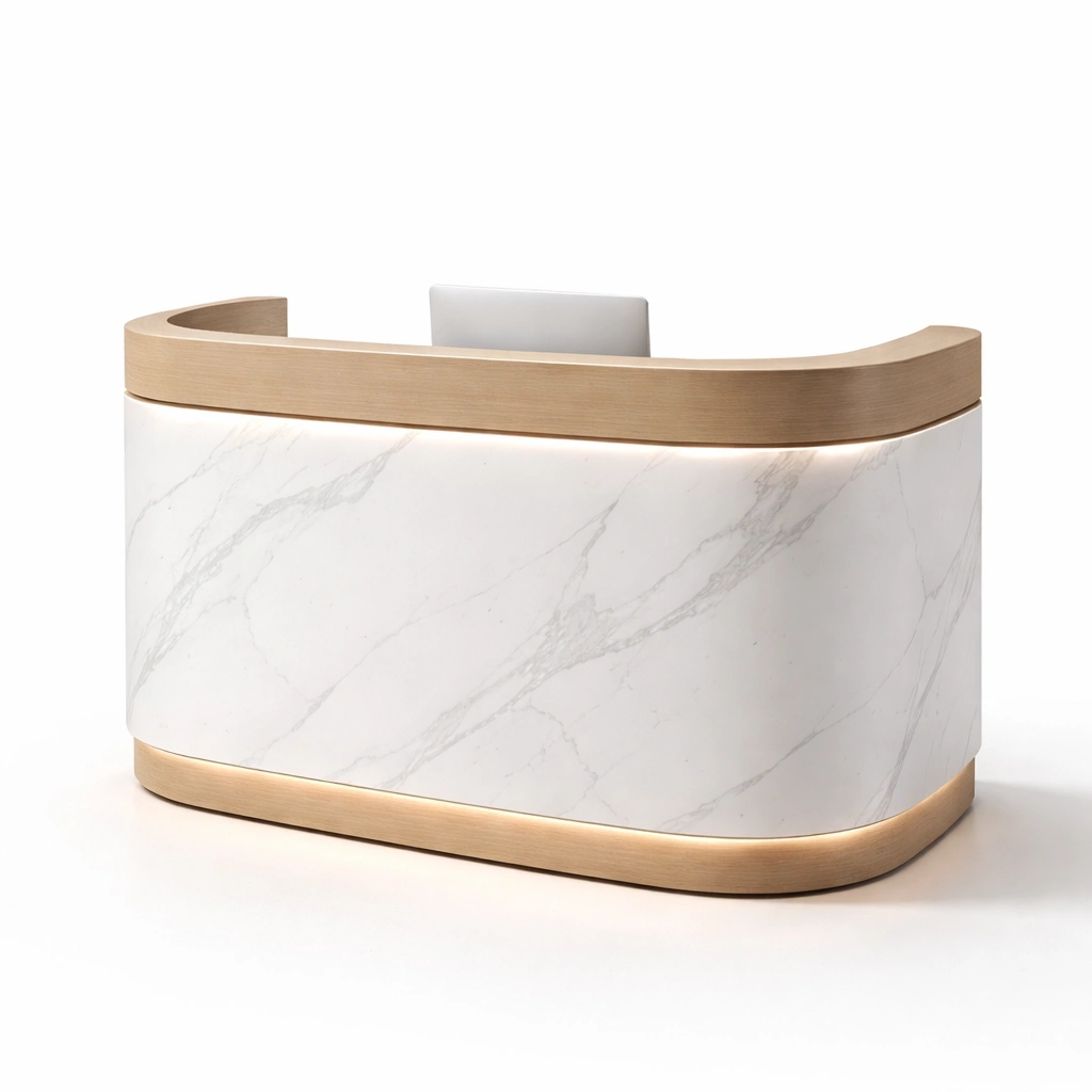 Empfangstheke modern mit Marmor Optik und LED-Qavellor