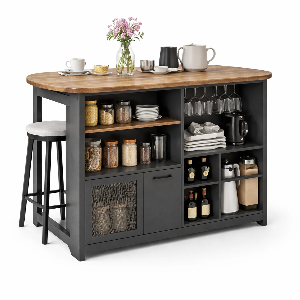 Kuecheninsel mit Stauraum und Holzplatte-Qavellor