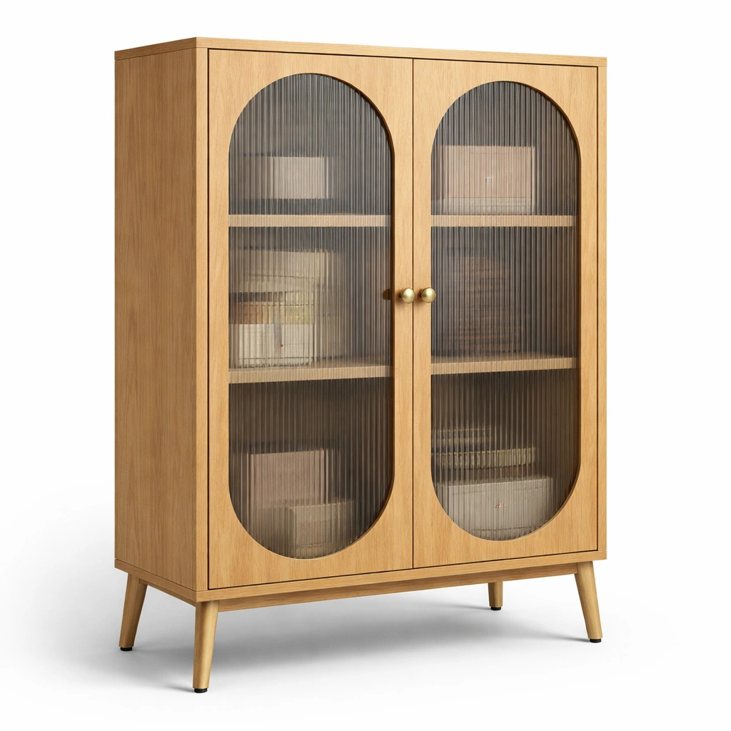 Vitrine Holz mit Glas Tueren Natur-Qavellor