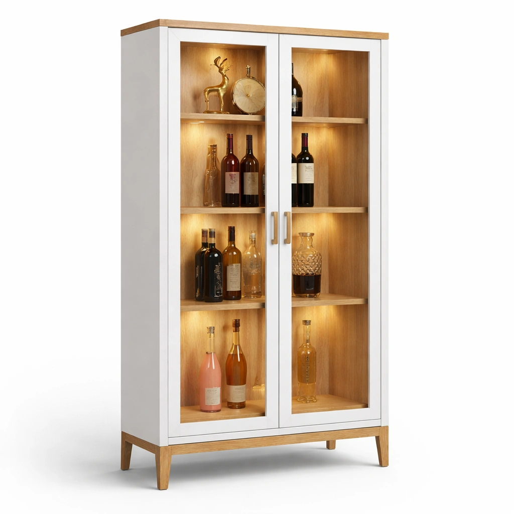 Vitrinenschrank mit LED Glas Tueren Weiss-Qavellor