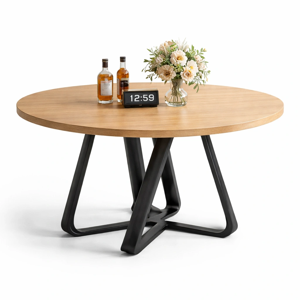 Esstisch rund modern Holz und Metallgestell-Qavellor