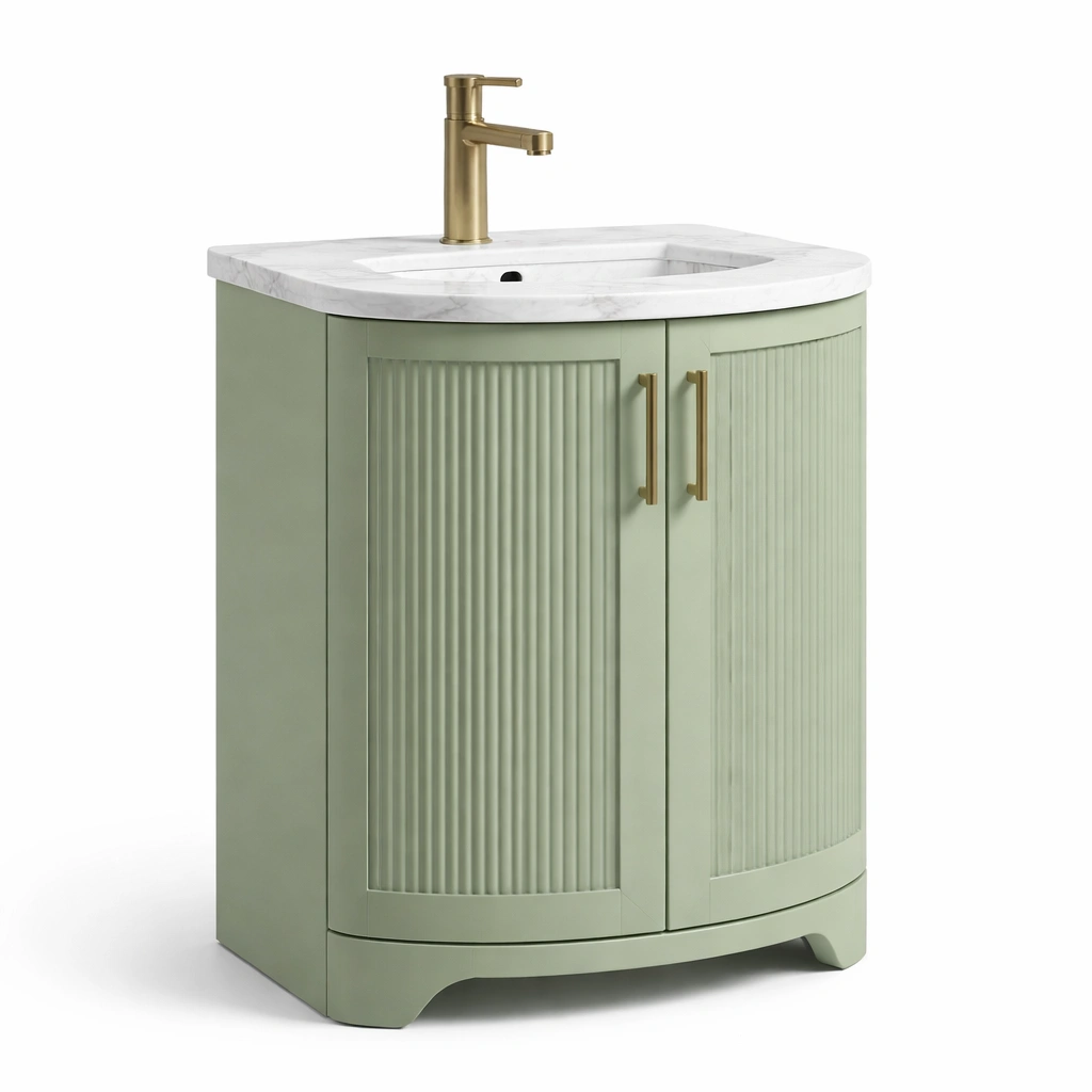 Badezimmer Unterschrank gruen mit Marmorplatte-Qavellor