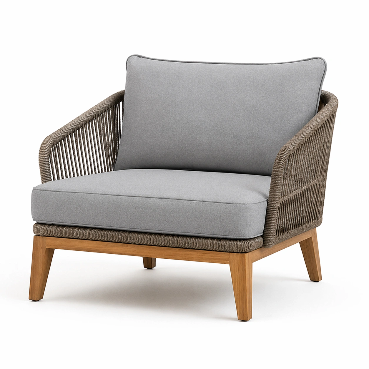 Garten Sessel Lounge Grau Holzrahmen Modern-Kavellor