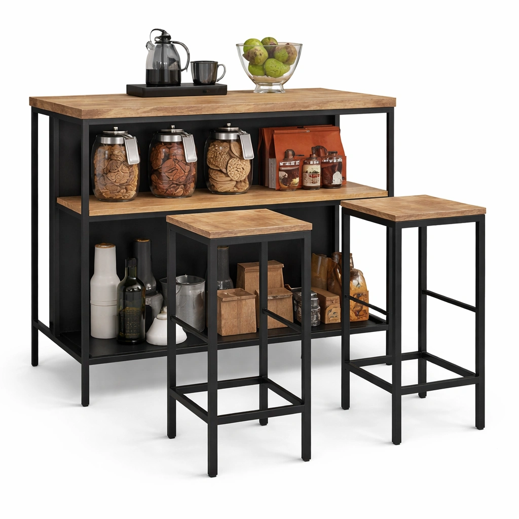 Bar Tisch Set Industrial Holz Metall mit Hocker-Kavellor