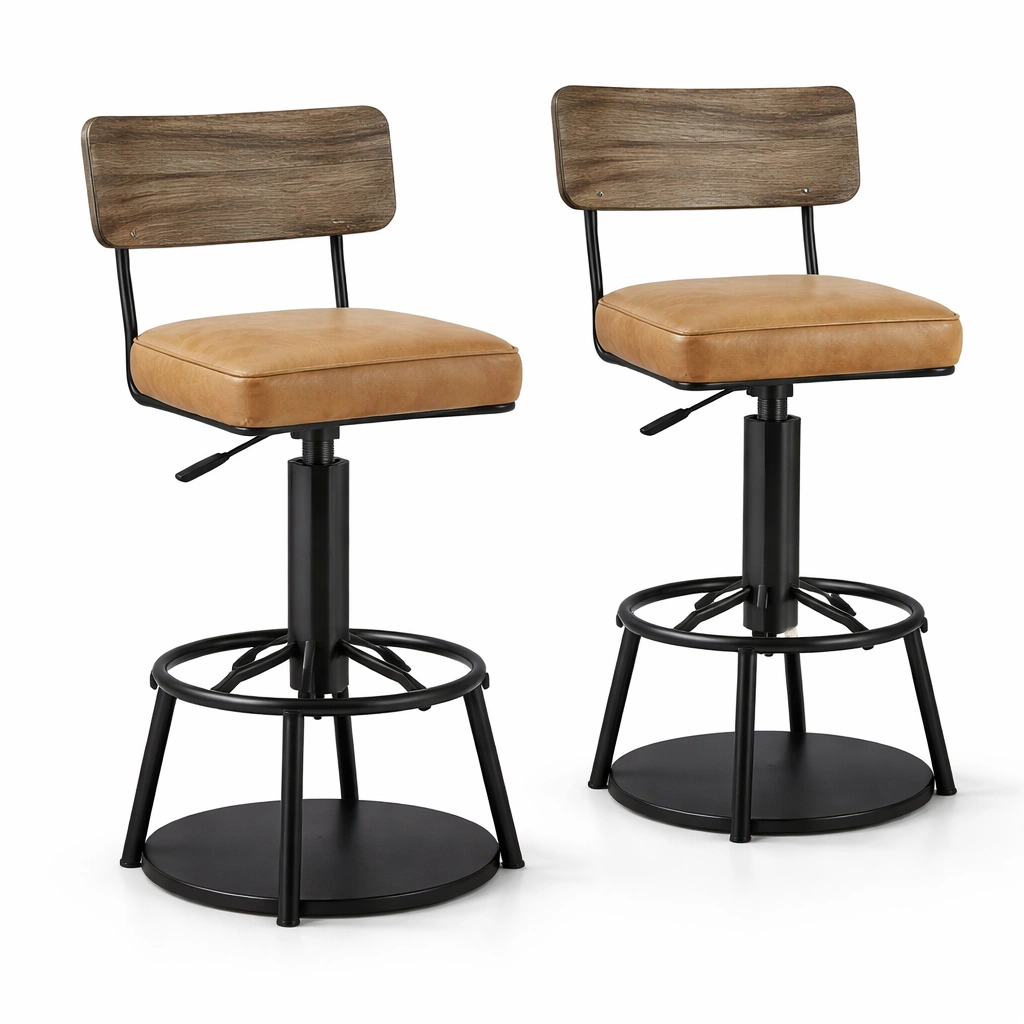 Barhocker Set Industrial Lederoptik Braun Metall-Kavellor
