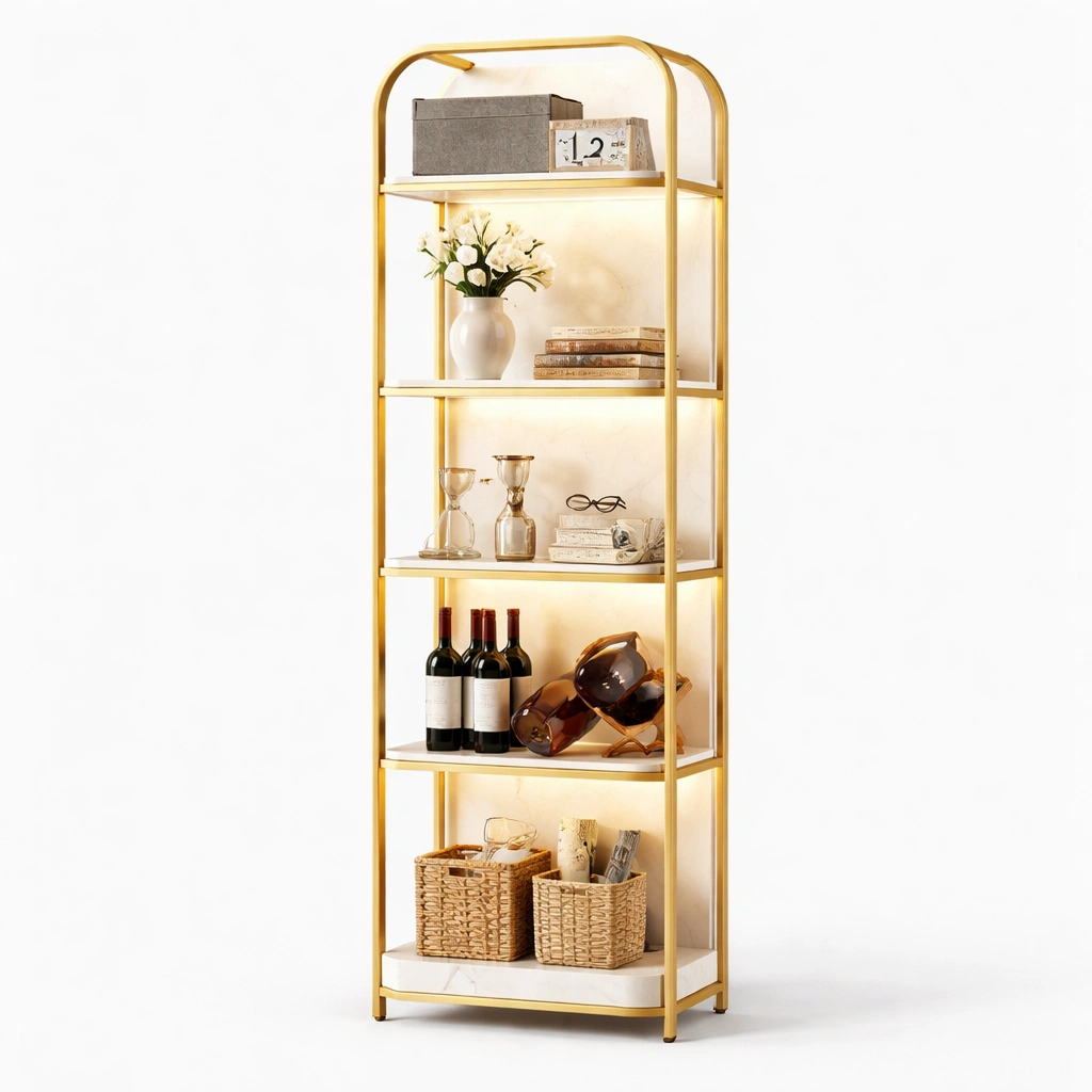 Regal Standregal Gold Metall mit LED Beleuchtung Modern-Kavellor