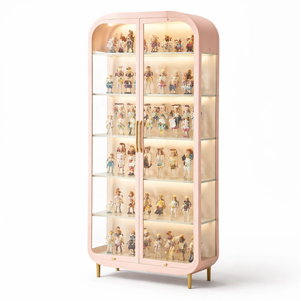 Vitrine Glas Schrank Rosa Modern mit Beleuchtung-Kavellor