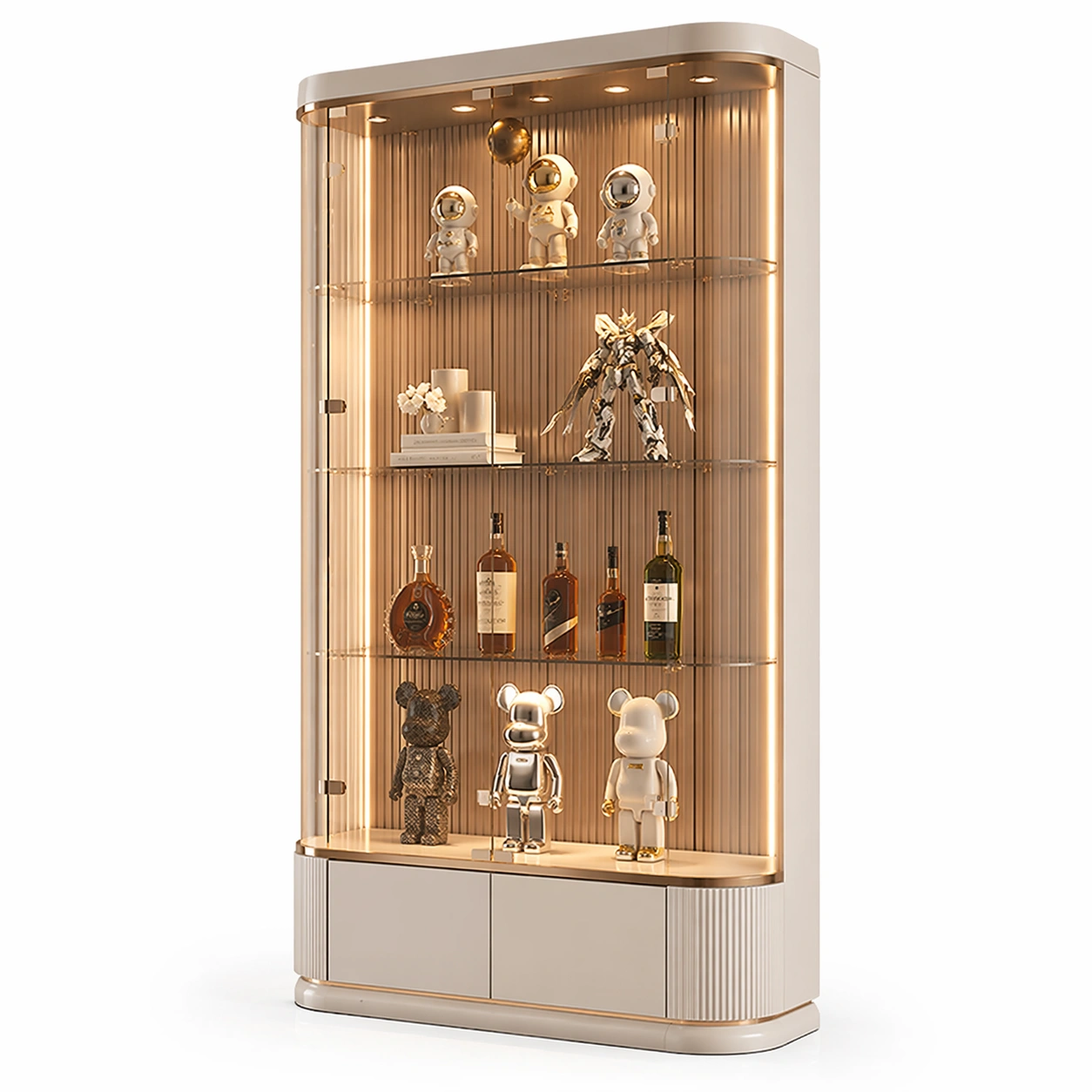 Vitrine Glas Schrank Beige LED Modern Sammler Display-Kavellor