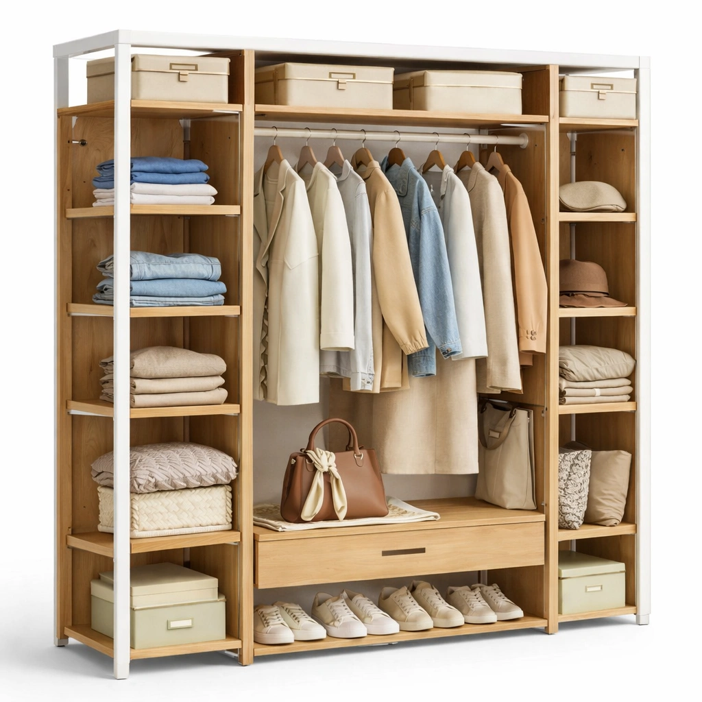 Kleiderschrank Offen Holz Modern Gross Stauraum-Kavellor