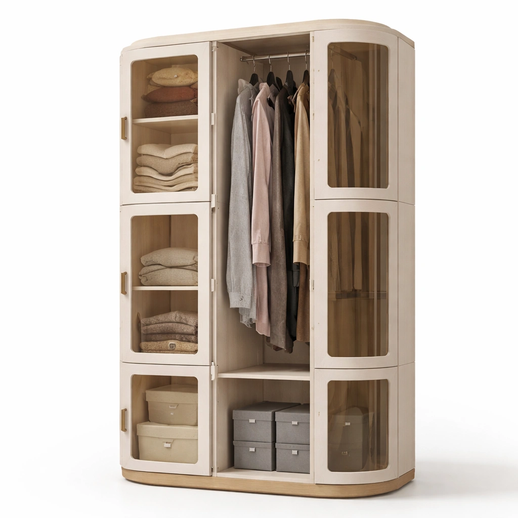 Kleiderschrank Modern Weiss Glas Tueren Stauraum-Kavellor