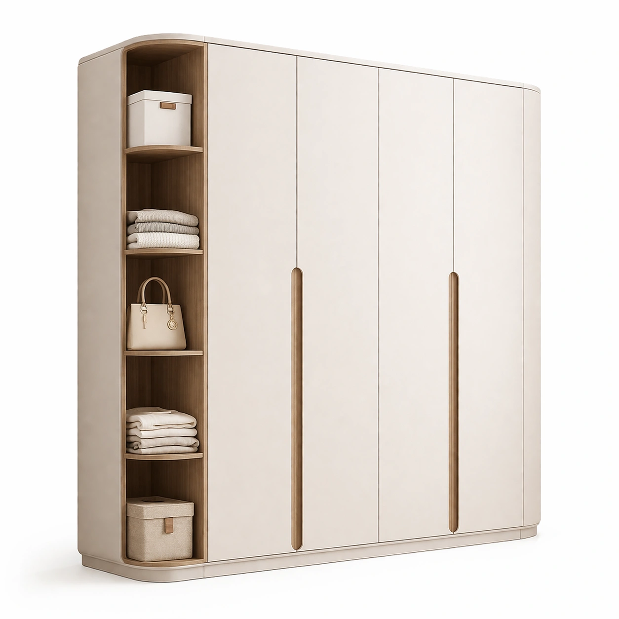 Kleiderschrank Modern Gross Beige Holz Design mit Regal-Kavellor
