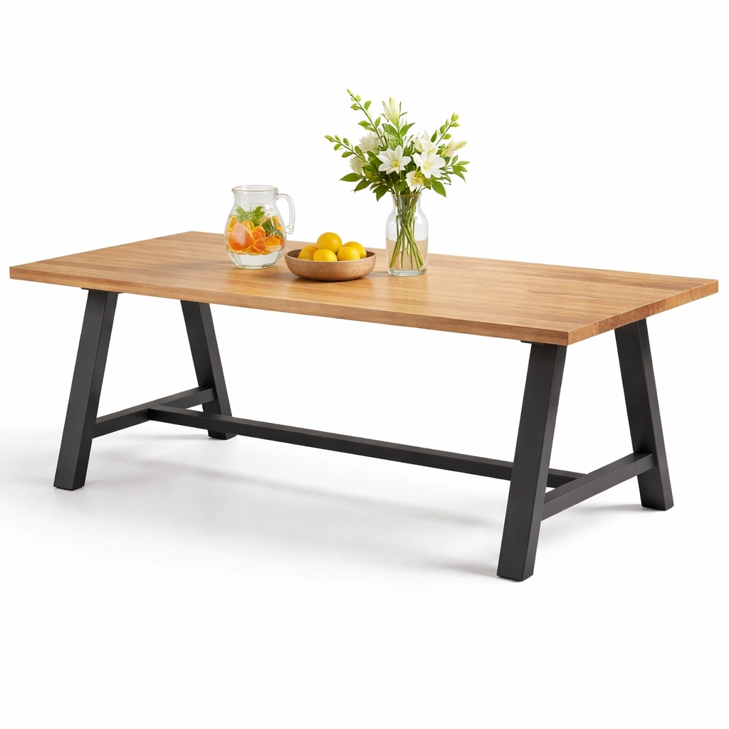 Esstisch Holz Massiv Modern Schwarz Metallgestell-Kavellor