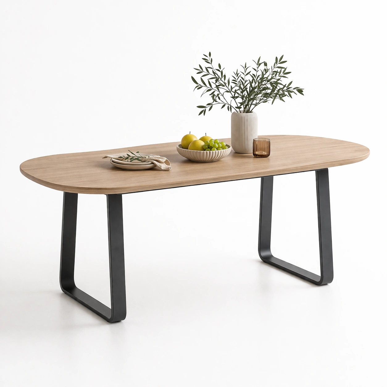 Esstisch Oval Holz Modern Metallbeine Schwarz-Kavellor