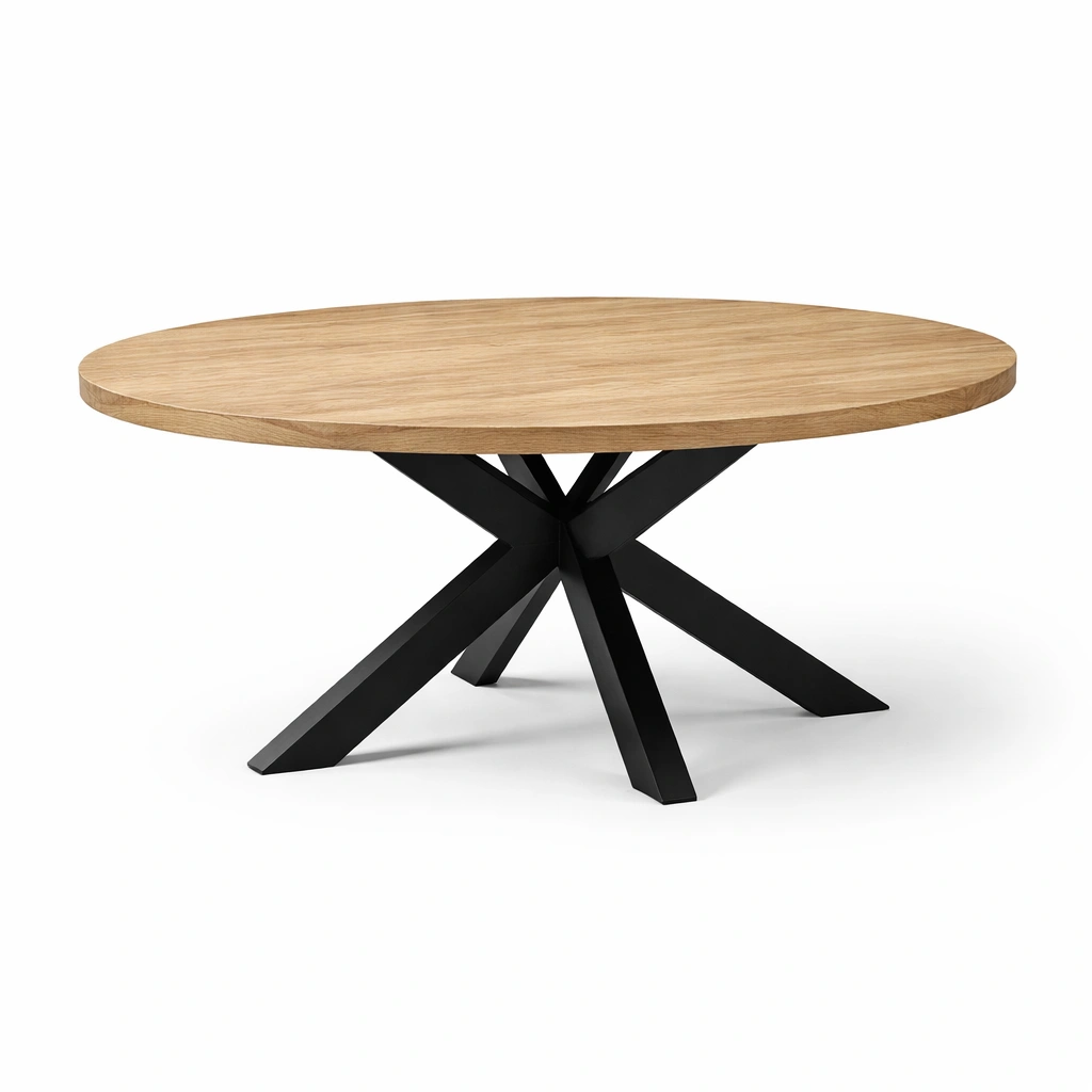 Esstisch Rund Holz Metall Kreuzgestell Modern-Kavellor