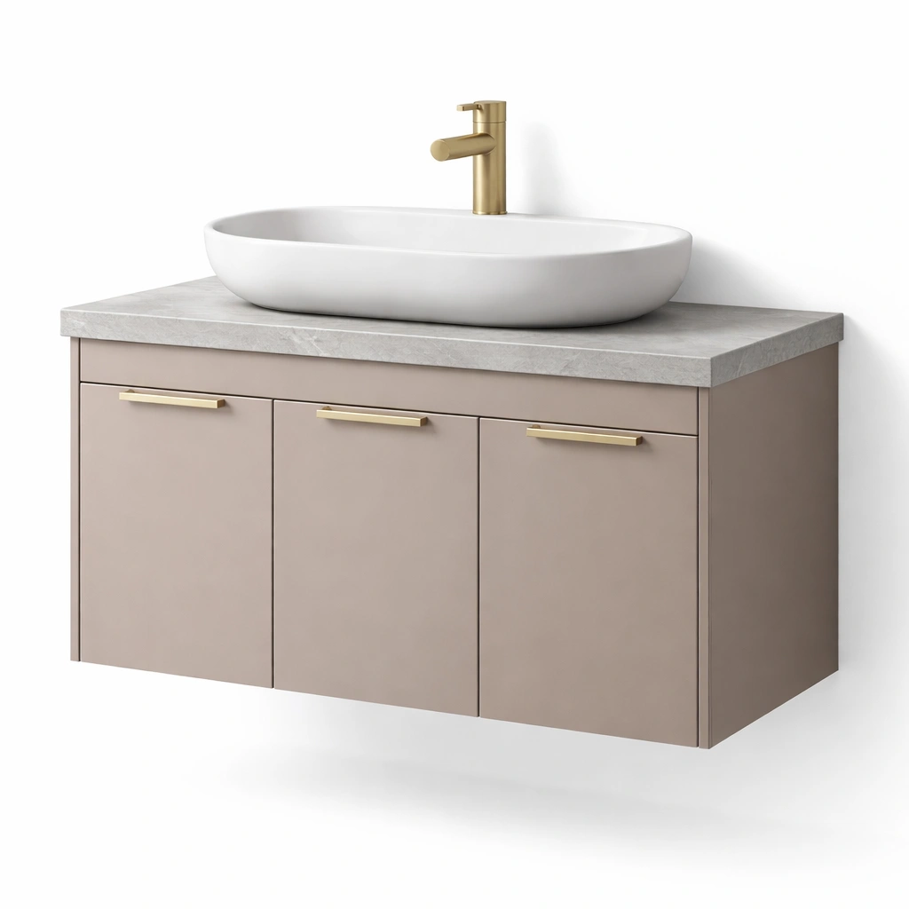 Badezimmer Waschtisch Schwebend Modern Beige Steinplatte-Kavellor