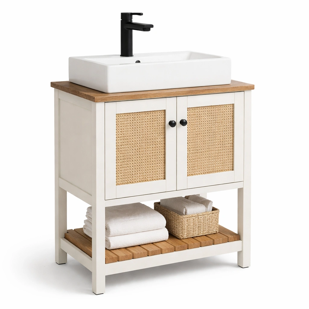 Badezimmer Waschbecken Unterschrank Landhaus Stil Weiss Holz-Kavellor