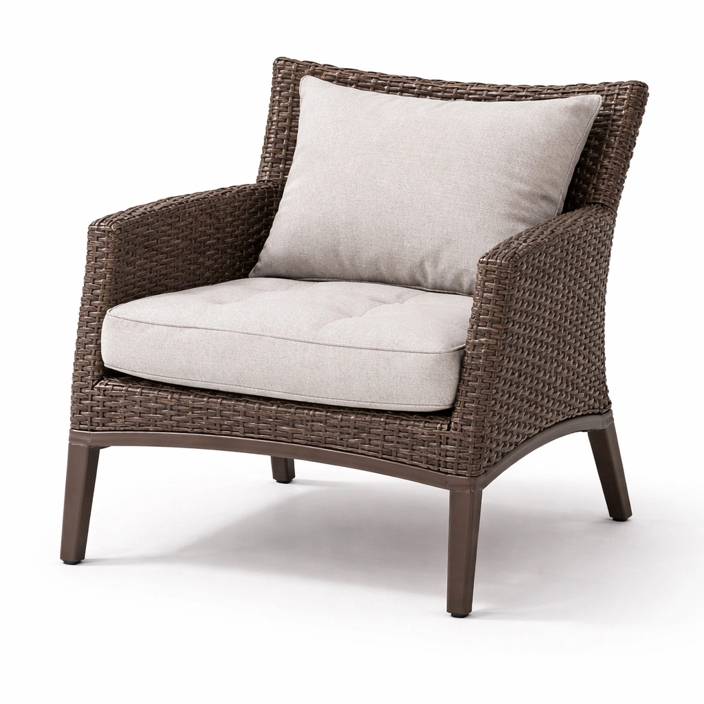 Outdoor Sessel Rattan dunkel mit Polster