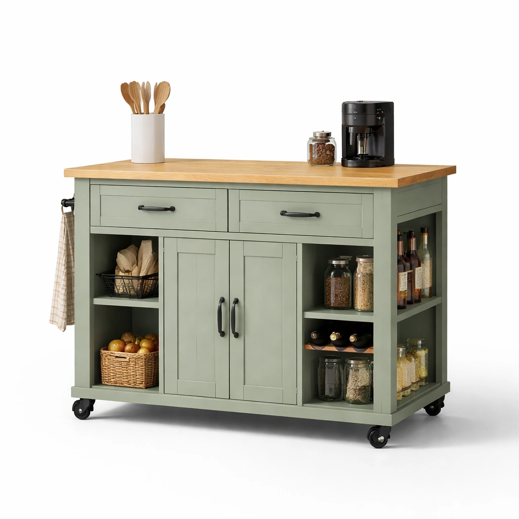 Kuecheninsel mit Rollen und Stauraum
