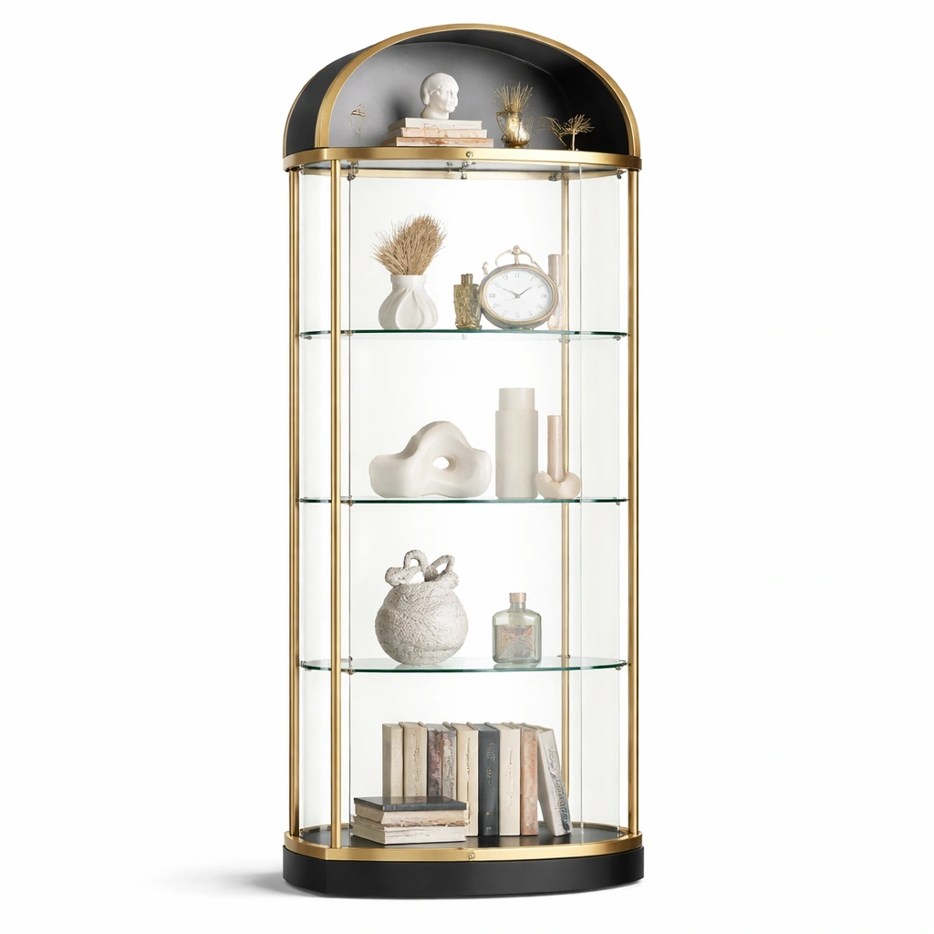 Vitrine rund mit Glas und Metallrahmen modern