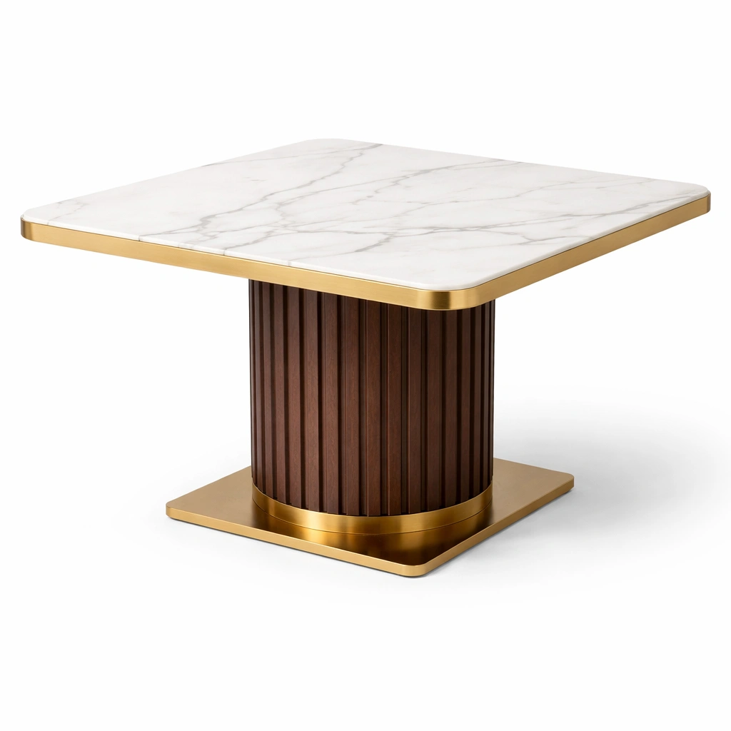 Esstisch quadratisch mit Metallbasis