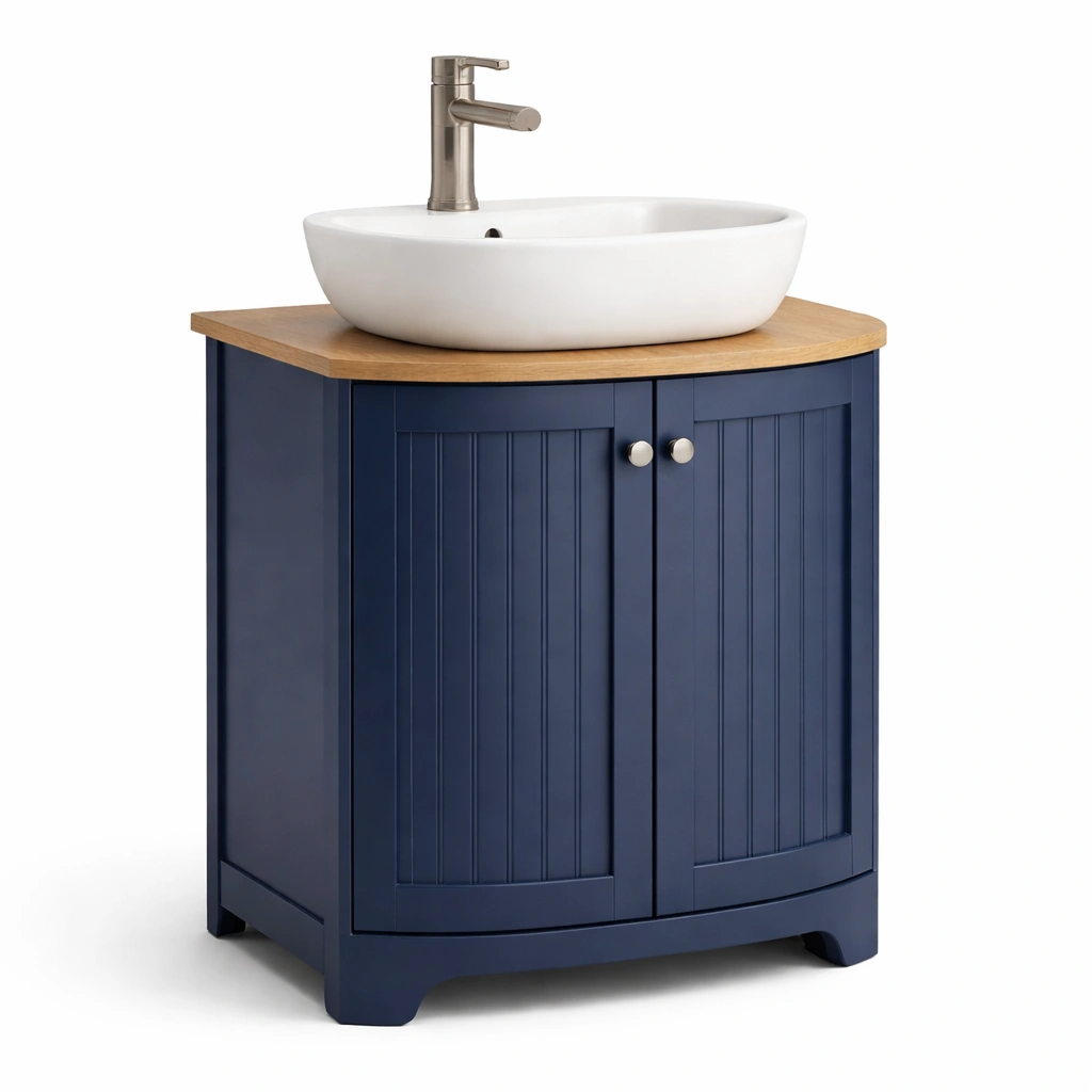 Waschbecken Unterschrank rund mit Holzplatte