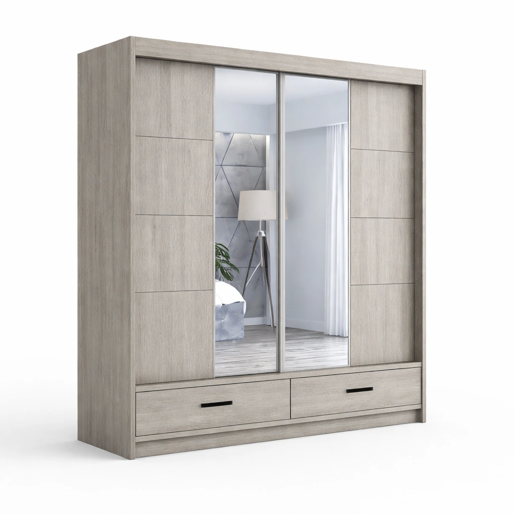 Kleiderschrank mit Spiegel Schiebetueren modern