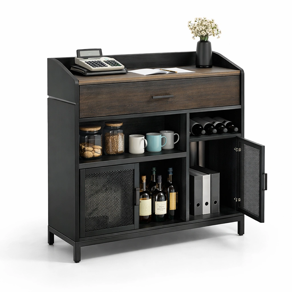 Kommode mit Regalfaechern und Tueren Industrial Stil