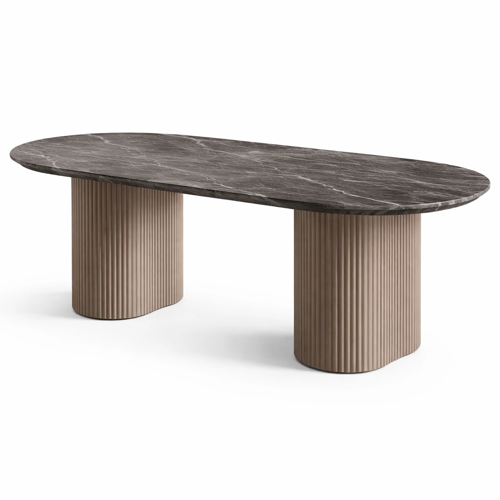 Esstisch oval mit Marmoroptik und Saeulen