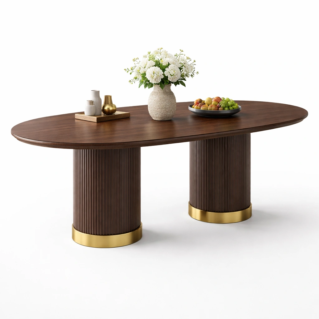 Esstisch oval Holz mit Metallbasis